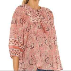 Cleobella Amaryllis Pink Boho Top V Neck Blouse with Tassel neckline